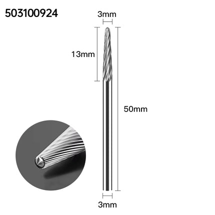 Carbide Rotary Burrs with 3mm Shank Diameter, 50mm/70mm/100mm Overall Length