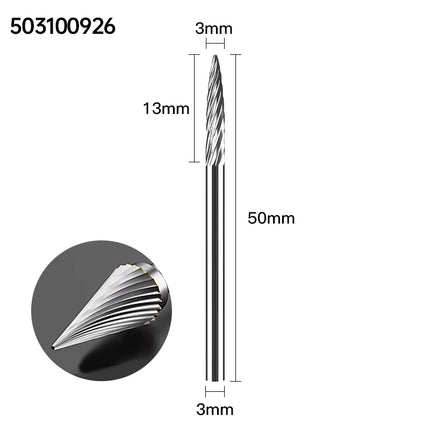 Carbide Rotary Burrs with 3mm Shank Diameter, 50mm/70mm/100mm Overall Length