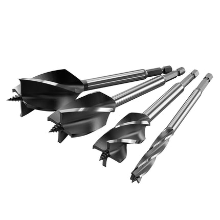 HUHAO 10mm-35mm Twist Drill Bit Set 6.35mm Shank Wood Fast Cut Auger Drill Bits Long Four Slot Carbide Woodworking Slotting Tool
