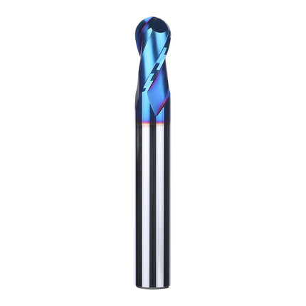 HUHAO 6mm Shank Ball Nose End Mill Nano Blue Coated 2 Flutes Carbide Router Bit HRC65 CNC Milling Cutter Spiral Flat CNC Tools