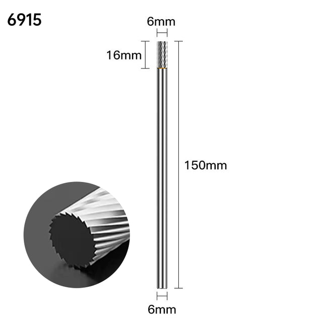 Extended Length Carbide Rotary Burr, 150mm Overall Length, 6mm Shank