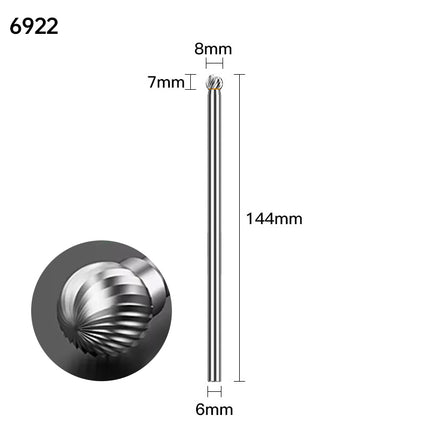 Extended Length Carbide Rotary Burr, 150mm Overall Length, 6mm Shank