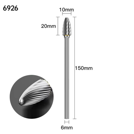Extended Length Carbide Rotary Burr, 150mm Overall Length, 6mm Shank