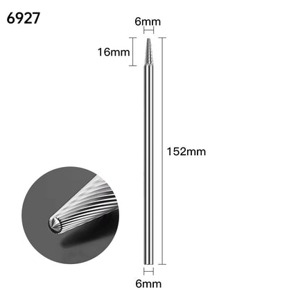 Extended Length Carbide Rotary Burr, 150mm Overall Length, 6mm Shank