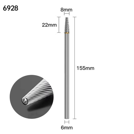 Extended Length Carbide Rotary Burr, 150mm Overall Length, 6mm Shank