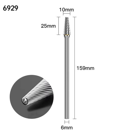 Extended Length Carbide Rotary Burr, 150mm Overall Length, 6mm Shank