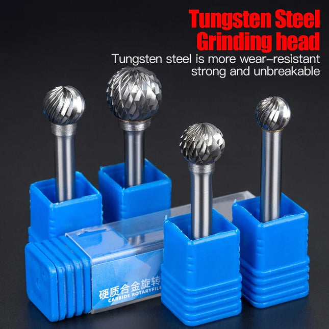 HUHAO D Type Carbide Steel Rotary File Double Groove Grinding Head End Mill Metal Wood Round Ball Type Carving Milling Cutter Burr