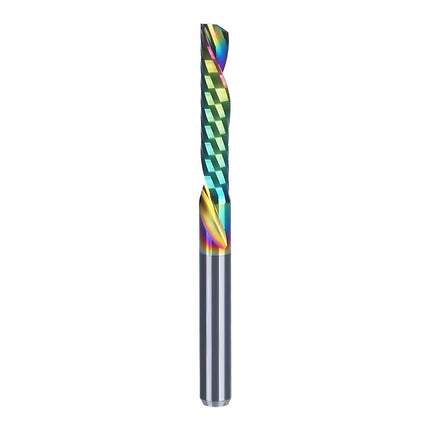 HUHAO 5PCS Single Flute Spiral Milling Cutter for Aluminum PVC MDF DLC Coated Colorful Composite Cutting Engraving Bits CNC Tool
