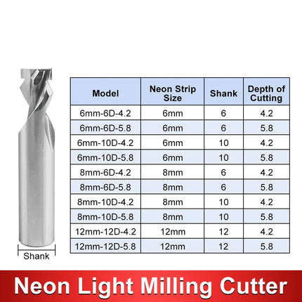 6mm 8mm 12mm Neon Light Stripe Milling Cutter CNC Router Bits LED Neon Bendable End Mill For Led Neon Signmaking