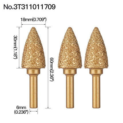 Rotary File Iron Steel Burr 3PCS 6mm Diamond Grinding Head 60mm Long Polish Bit for Engraving Polishing Stone Rotary Tools