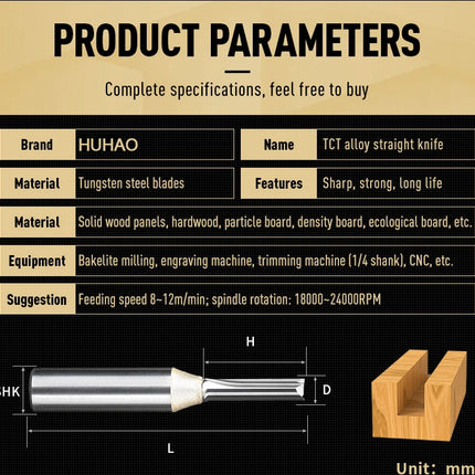 TCT Straight End Mill Router Bits Carbide Cutter for Wood CNC Engraving Tool