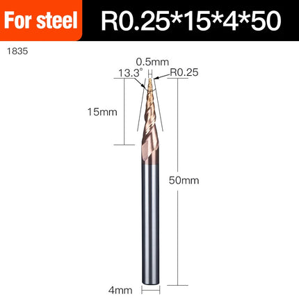 HUHAO Spiral Ball Nose Tapered End Mill Engraving Bit HRC55 CNC End Mill 4mm 6mm 8mm 3D Carving Bits Wood Metal Tools
