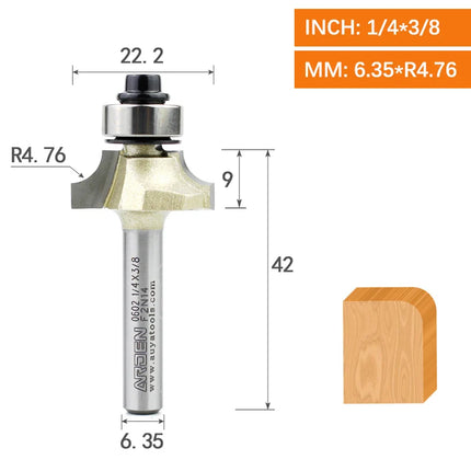 ARDEN Round Corner Chamfering Milling Cutter Carbide Round Over Router Bit Radius Edge Woodworking Trimming CNC Tool Wood MDF