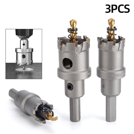 HUHAO 3PCS TCT Hole Saw Drill Bit Alloy Carbide Tipped Hole Cutter With Titanium-Plated Pilot Tools For Metal Stainless Steel