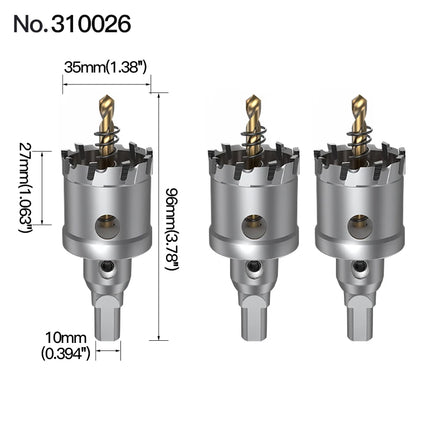 HUHAO 3PCS TCT Hole Saw Drill Bit Alloy Carbide Tipped Hole Cutter With Titanium-Plated Pilot Tools For Metal Stainless Steel