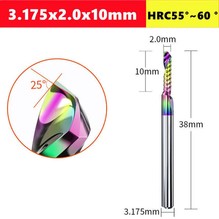 3.175/4/6mm  Shank Single blade spiral milling cutter,HRC60 Carbide  CNC Router Bit aluminium .Plastic. Acrylic trimming knife