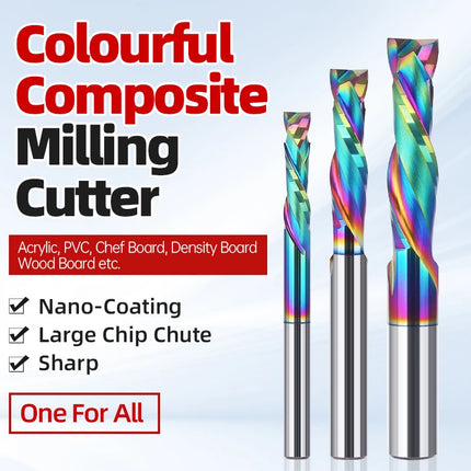 Up Down Cut Compression 2 Flutes Spiral Carbide Milling Cutter Router Bits CNC End Mill DLC Coating