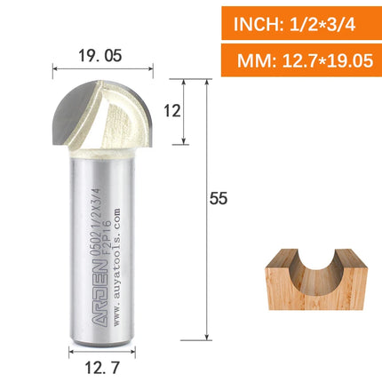 ARDEN Core Box Bit Carbide Round Bottom Groove Milling Cutter Radius Ball Nose Woodworking Router Bit Semi-circular CNC Bit