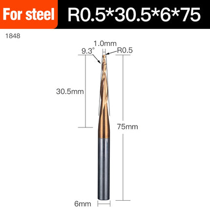 HUHAO Spiral Ball Nose Tapered End Mill Engraving Bit HRC55 CNC End Mill 4mm 6mm 8mm 3D Carving Bits Wood Metal Tools