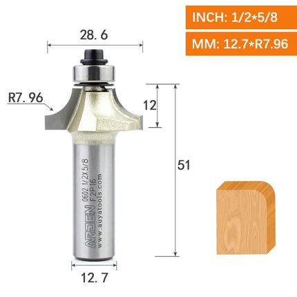ARDEN Round Corner Chamfering Milling Cutter Carbide Round Over Router Bit Radius Edge Woodworking Trimming CNC Tool Wood MDF