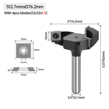 Insert Type Surfacing Router Bit  Spoil board Removable Face Milling Cutter Planer Slotting Bit for Wood Tool Replaceable Blade