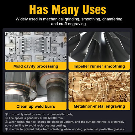 HUHAO E Rotary File Grinder Burr 6mm Shank Grinding Bit Head Carbide Steel Burr Drill Bit Grinding Metal Mould Power