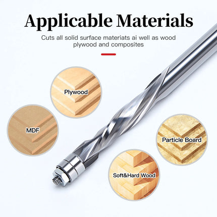 HUHAO 1/4 Inch Shank Flush Trim Spiral Router Bit Two Flutes Carbide End Mill CNC Bearing Guided Trim Milling Cutter for Wood