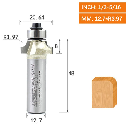 ARDEN Round Corner Chamfering Milling Cutter Carbide Round Over Router Bit Radius Edge Woodworking Trimming CNC Tool Wood MDF