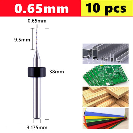 10pcs Carbide PCB micro drill bits 0.1-3.0mm, 3.175mm (1/8) shank for PCB drill bit kit for printed circuit board drilling