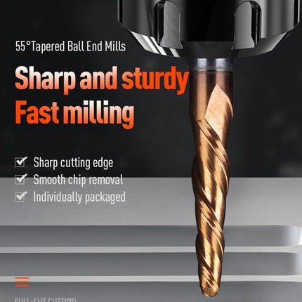 HUHAO Spiral Ball Nose Tapered End Mill Engraving Bit HRC55 CNC End Mill 4mm 6mm 8mm 3D Carving Bits Wood Metal Tools