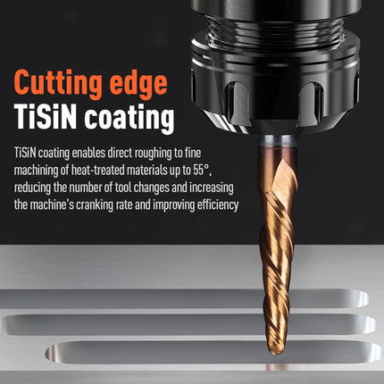 HUHAO Spiral Ball Nose Tapered End Mill Engraving Bit HRC55 CNC End Mill 4mm 6mm 8mm 3D Carving Bits Wood Metal Tools