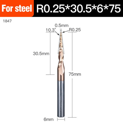 HUHAO Spiral Ball Nose Tapered End Mill Engraving Bit HRC55 CNC End Mill 4mm 6mm 8mm 3D Carving Bits Wood Metal Tools