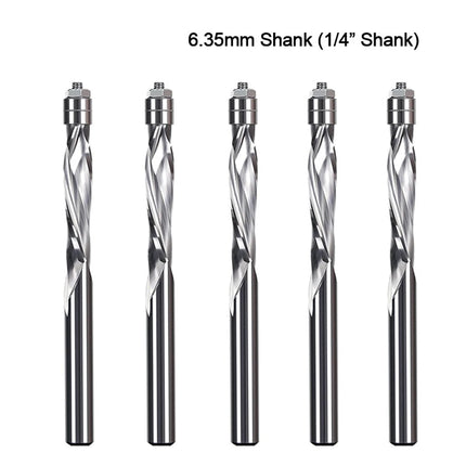 HUHAO 1/4 Inch Shank Flush Trim Spiral Router Bit Two Flutes Carbide End Mill CNC Bearing Guided Trim Milling Cutter for Wood