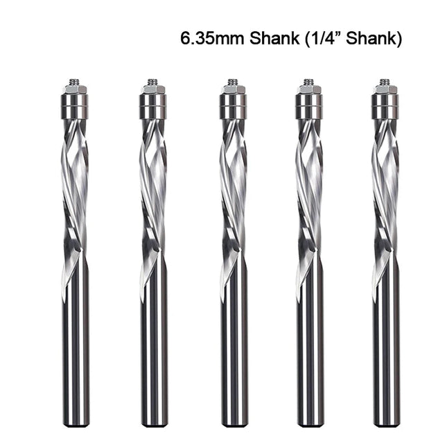 HUHAO 1/4 Inch Shank Flush Trim Spiral Router Bit Two Flutes Carbide End Mill CNC Bearing Guided Trim Milling Cutter for Wood
