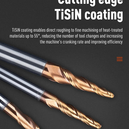 HUHAO Spiral Ball Nose Tapered End Mill Engraving Bit HRC55 CNC End Mill 4mm 6mm 8mm 3D Carving Bits Wood Metal Tools