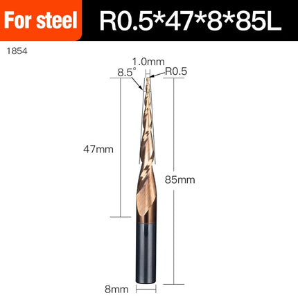 HUHAO Spiral Ball Nose Tapered End Mill Engraving Bit HRC55 CNC End Mill 4mm 6mm 8mm 3D Carving Bits Wood Metal Tools