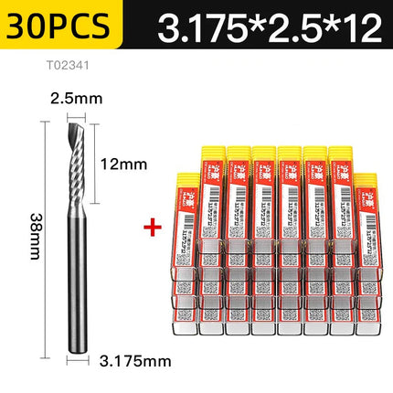 HUHAO 30pcs 3.175mm Right Spiral Milling Cutter ‌Up Cut One Flute Router Bit CNC End Mill Milling Cutter CNC Engraving Bit