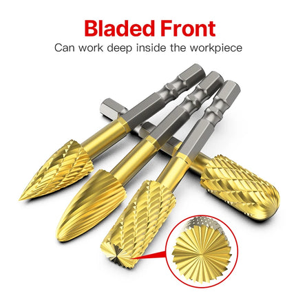HUHAO Rotary Burrs Rotary File Drill Bit Hexagon Shank Titanium Coating Carbide Steel Electric Screw Alloy CNC Milling Cutter