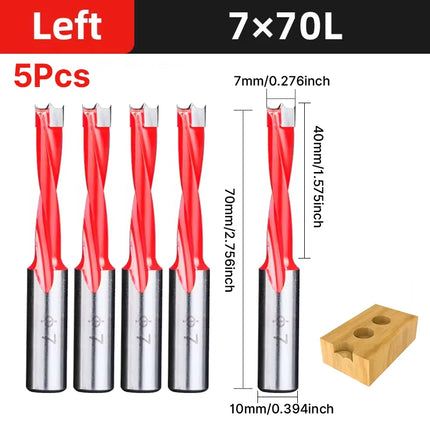 HUHAO 5PCS Wood Drill Bits Set 10mm Shank Forstner Drill 2Flute Row Drill 70mm Total Length Woodworking Drill Bits Router Bit