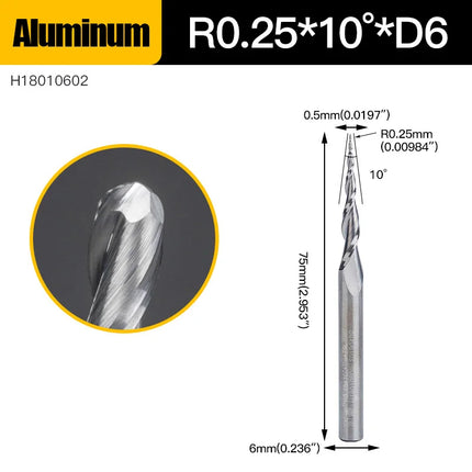 HUHAO 6mm Ball Nose Tapered End Mill Wood Solid Carbide Steel Milling Cutter for Woodworking Metal CNC Router Bit Engraving Tool