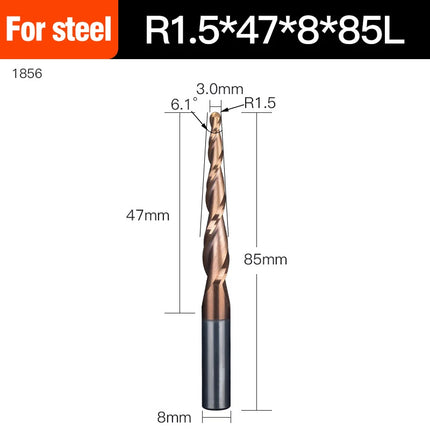 HUHAO Spiral Ball Nose Tapered End Mill Engraving Bit HRC55 CNC End Mill 4mm 6mm 8mm 3D Carving Bits Wood Metal Tools