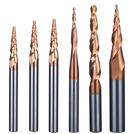 HUHAO Spiral Ball Nose Tapered End Mill Engraving Bit HRC55 CNC End Mill 4mm 6mm 8mm 3D Carving Bits Wood Metal Tools