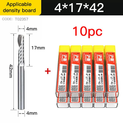 HAHAO 10PC 4mm Carbide Alloy Cutter CNC Milling Cutter 1 Flute Left Spiral Router Bits Wood Engraving Woodworking Tools