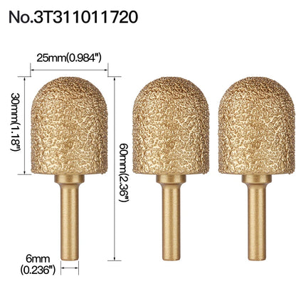 Rotary File Iron Steel Burr 3PCS 6mm Diamond Grinding Head 60mm Long Polish Bit for Engraving Polishing Stone Rotary Tools