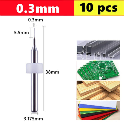 10pcs Carbide PCB micro drill bits 0.1-3.0mm, 3.175mm (1/8) shank for PCB drill bit kit for printed circuit board drilling