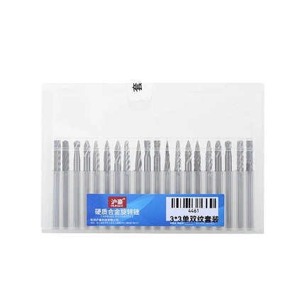 HUHAO 10/20PCS 3mm Shank Carbide Steel Rotary Burrs Set Double Diamond Rotary File Milling Cutter Wood Grinding Rotary CNC Tools