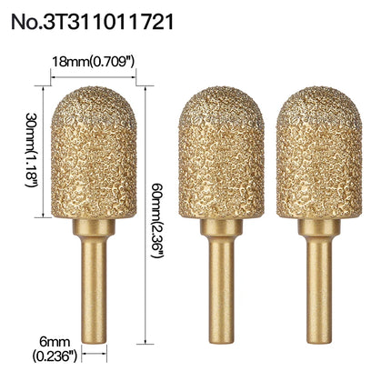 Rotary File Iron Steel Burr 3PCS 6mm Diamond Grinding Head 60mm Long Polish Bit for Engraving Polishing Stone Rotary Tools