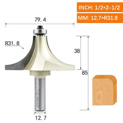 ARDEN Round Corner Chamfering Milling Cutter Carbide Round Over Router Bit Radius Edge Woodworking Trimming CNC Tool Wood MDF