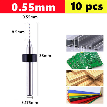 10pcs Carbide PCB micro drill bits 0.1-3.0mm, 3.175mm (1/8) shank for PCB drill bit kit for printed circuit board drilling