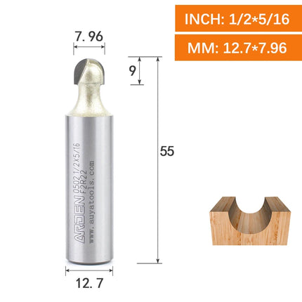 ARDEN Core Box Bit Carbide Round Bottom Groove Milling Cutter Radius Ball Nose Woodworking Router Bit Semi-circular CNC Bit